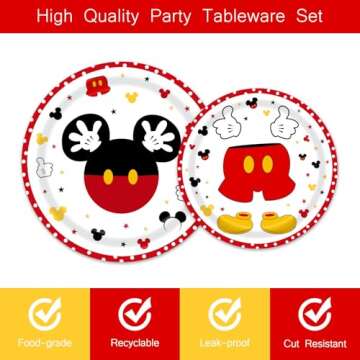 96 Pieces Red Mouse Tableware Set for Princess Happy Birthday Table Decorations Dessert Plates Napkins Forks for 24 Guests Boy Birthday Party Supplies