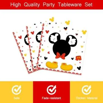 96 Pieces Red Mouse Tableware Set for Princess Happy Birthday Table Decorations Dessert Plates Napkins Forks for 24 Guests Boy Birthday Party Supplies