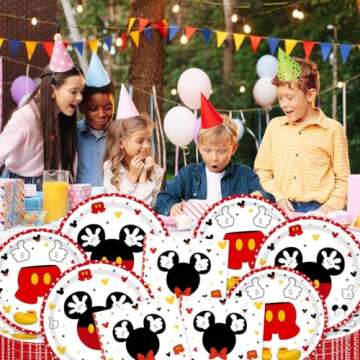 96 Pieces Red Mouse Tableware Set for Princess Happy Birthday Table Decorations Dessert Plates Napkins Forks for 24 Guests Boy Birthday Party Supplies
