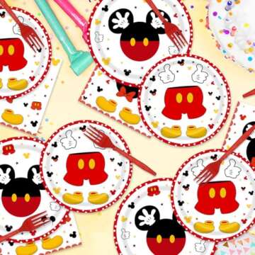 96 Pieces Red Mouse Tableware Set for Princess Happy Birthday Table Decorations Dessert Plates Napkins Forks for 24 Guests Boy Birthday Party Supplies