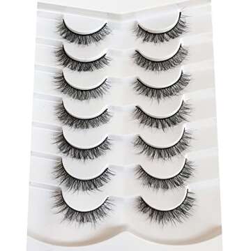 Pooplunch 8D Silky Lashes - Short Natural False Eyelashes, 7 Pairs Pack