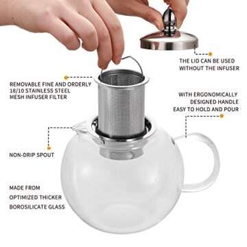 Small Teapot, Teapot with Infuser, Glass Tea Kettle Stovetop Safe, Blooming and Loose Leaf Tea Maker...