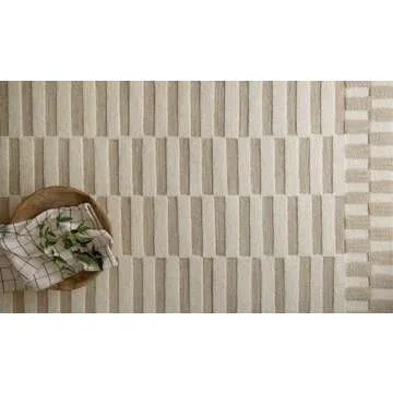 Loloi Chris Loves Julia Bradley Collection, Ivory & Beige, 9'-3" x 13' Area Rug – Classic Striped Area Rugs for Living Room, Bedroom, Entryway & Hallway, High Traffic Area Home Decor Rug