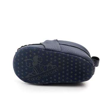 QIETION Baby Girls Boys Loafers, Cute Newborn Crib Shoes, PrewalkerPU Sneakers, Perfect for Baptism/Crawling/Wedding Dark Blue 6-12 Months V201-DB12