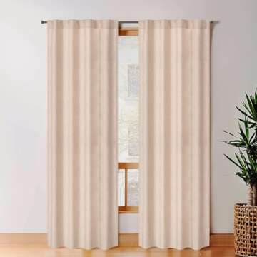 Bedding Craft Set of 2 Window Panels Curtain in Linen Flax Fabric 50x96 Natural Tab Top Style – El...