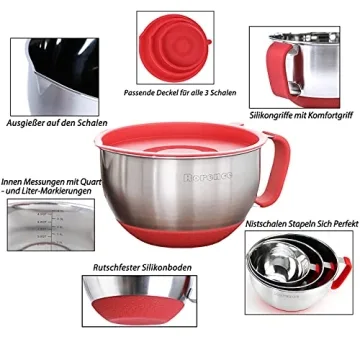 Rorence Stainless Steel Mixing Bowls Set - Red 3 Quart