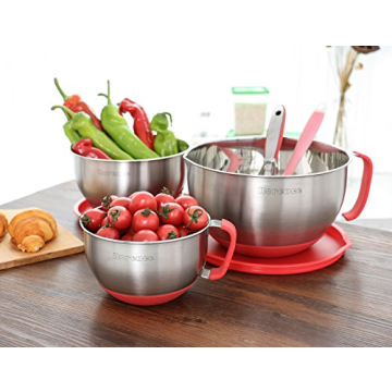Rorence Stainless Steel Mixing Bowls Set - Red 3 Quart