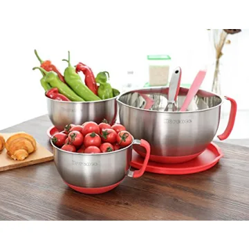 Rorence Stainless Steel Mixing Bowls Set - Red 3 Quart