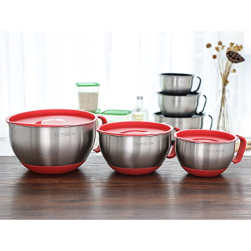 Rorence Stainless Steel Mixing Bowls Set - Red 3 Quart