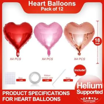 Red Heart Shaped balloons Pack of 12,18 Inch Love Valentine Balloons Heart Romantic Balloons For Val...