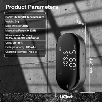 ATuMan Digital Tape Measure, 328-ft for Smart Easy Measurement of Complex Irregular Shapes, Large LCD, Unit Switching, Rechargeable Electronic Rolling Measuring Tool for Body, Diameter Measurements