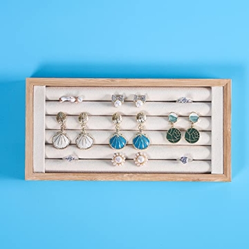 Bamboo Ring Display Holder Beige Suede Jewelry Organizer