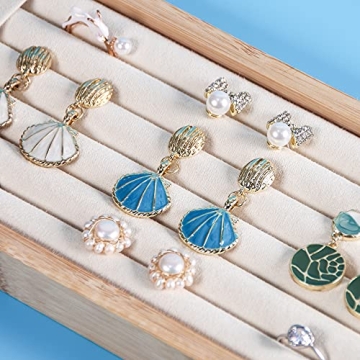 Bamboo Ring Display Holder Beige Suede Jewelry Organizer