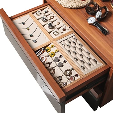 Bamboo Ring Display Holder Beige Suede Jewelry Organizer