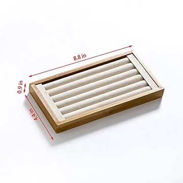 Bamboo Ring Display Holder Beige Suede Jewelry Organizer
