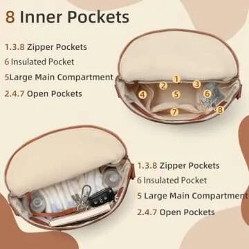 miss fong Small Diaper Bag Mini Diaper Bag, Leather Diaper Bag Backpack Mini Backpack with 14 Pockets Insulated Pockets & Shoulder Strap