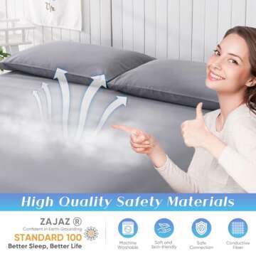 Grounding Sheets King Size, 95% Organic Cotton + 5% Pure Silver Fiber, Grounding Sheet Earth Connected Bedding (King - 77"x 80"x 13" Gray) Fitted Earth Sheets with Grounding Cord