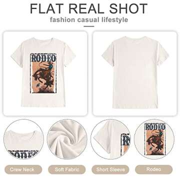 Anbech Western T Shirts for Women Rodeo Graphic Outfit Tees Short Sleeve Cowgirls Tops (M, White)
