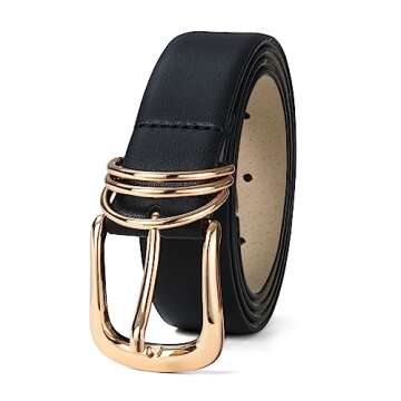RISANTRY Women's Black Belts with Gold Buckle Elegant Leather Waist Belt Ladies Belts for Jeans Dres...