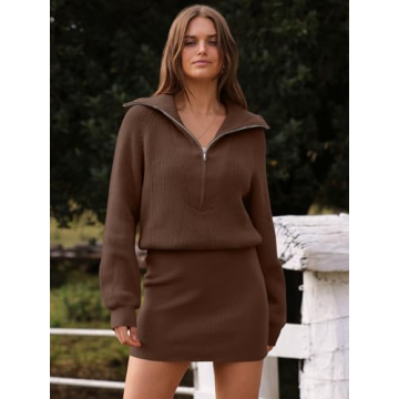 Stylish DEEP SELF V Neck Sweater Dress for Women