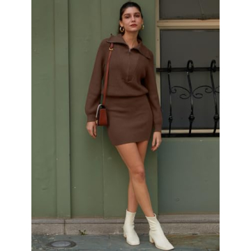 Stylish DEEP SELF V Neck Sweater Dress for Women