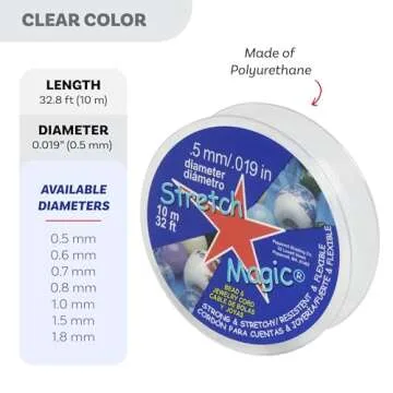 Stretch Magic Elastic Beading Cord – Clear Color, 0.5mm in Diameter, 10-Meter (32 ft) - Easy to Knot, Strong & Stretchy String for Making Beaded Jewelry