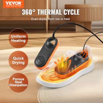 VEVOR Portable Shoe Dryer, Electric Boot Dryer, Deodorized Boot Warmers/Dryer with Quick & Even Drying for Cotton Slippers, Snow Boots, Leather Shoes, Canvas Shoes, Socks, Black & Orange