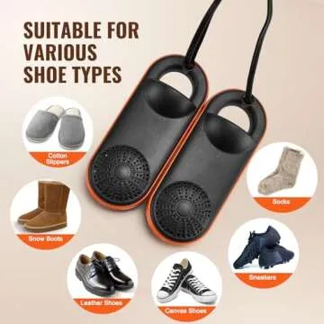 VEVOR Portable Shoe Dryer, Electric Boot Dryer, Deodorized Boot Warmers/Dryer with Quick & Even Drying for Cotton Slippers, Snow Boots, Leather Shoes, Canvas Shoes, Socks, Black & Orange