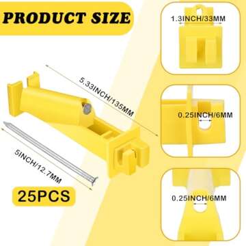 Tandefio 25 Pcs Electric Fence Insulator 5 Inch Slant Nail Wood Post T Post Yellow Nail on Insulator...