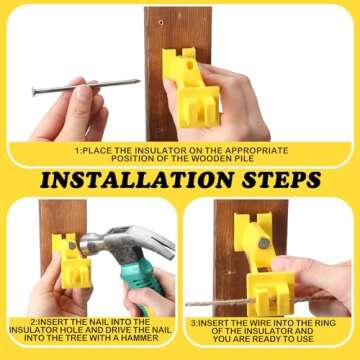 Tandefio 25 Pcs Electric Fence Insulator 5 Inch Slant Nail Wood Post T Post Yellow Nail on Insulator for Pet Animal Fence Heavy- Duty Fencing Wire