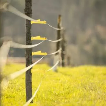 Tandefio 25 Pcs Electric Fence Insulator 5 Inch Slant Nail Wood Post T Post Yellow Nail on Insulator for Pet Animal Fence Heavy- Duty Fencing Wire