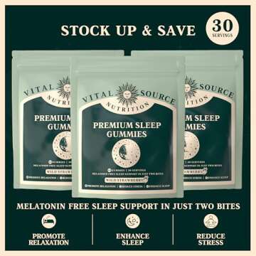 Vital Source Nutrition - Premium Sleep Gummies - Melatonin Free Sleep Support Gummies - Natural Sleep & Relaxation Support - Vegan, Gluten-Free & Halal - Wild Strawberry - 60 Gummies - 30 Servings