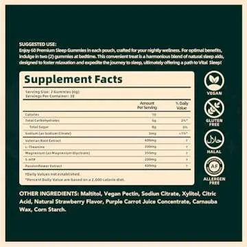 Vital Source Nutrition - Premium Sleep Gummies - Melatonin Free Sleep Support Gummies - Natural Sleep & Relaxation Support - Vegan, Gluten-Free & Halal - Wild Strawberry - 60 Gummies - 30 Servings