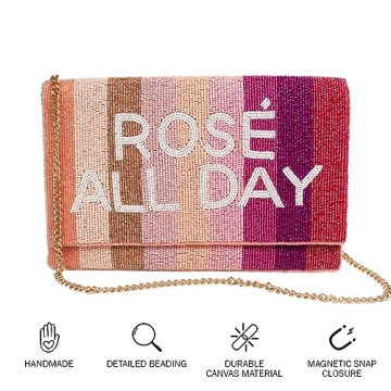 Pretty Robes ROSE ALL DAY Clutch Purse for Wedding Day Beaded Clutch Purse for Bachelorette Party Bridal Shower Gifts & Engagement Gifts for Bride To Be and for Women