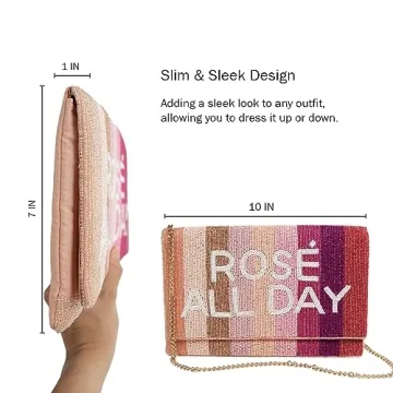 Pretty Robes ROSE ALL DAY Clutch Purse for Wedding Day Beaded Clutch Purse for Bachelorette Party Bridal Shower Gifts & Engagement Gifts for Bride To Be and for Women