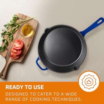 Enameled Cast Iron Skillet Deep Sauté Pan with Lid, 12 Inch, Duke Blue