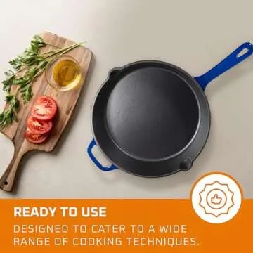 Enameled Cast Iron Skillet Deep Sauté Pan with Lid, 12 Inch, Duke Blue