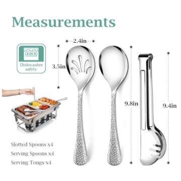 Teivio Hammered Stainless Steel Metal Serving Utensils Set of 12, 10" Serving Spoons, 10" Slotted Sp...