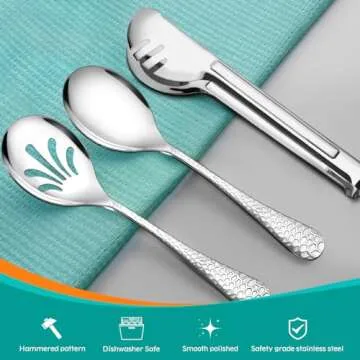 Elegant Teivio Hammered Stainless Steel Serving Utensils Set