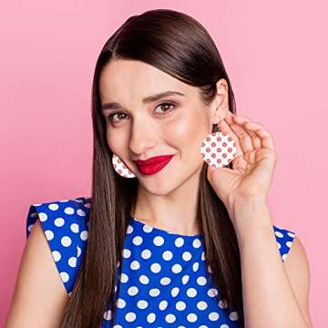 Swono Red Lips Round Faux Leather Earrings for Women Kiss Mark Lipstick Red Beauty Sexy Mouth Romantic Lovely Style Smooch Lightweight Double-Side Printed Drop Dangle Earring for Birthday Gift