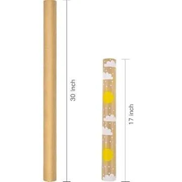 RUSPEPA Kraft Wrapping Paper Roll - Mini Roll - Sun and Cloud Design Great for Birthday, Party, Baby Shower - 17 Inches X 32.8 Feet
