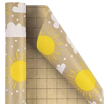 RUSPEPA Kraft Wrapping Paper Roll - Mini Roll - Sun and Cloud Design Great for Birthday, Party, Baby Shower - 17 Inches X 32.8 Feet