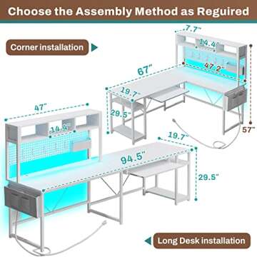 SEDETA White L Shaped Gaming Desk, Reversible Corner Desk with Power Outlet and Pegboard, L Shaped D...