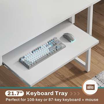 SEDETA White L Shaped Gaming Desk, Reversible Corner Desk with Power Outlet and Pegboard, L Shaped Desk with Hutch, Storage Shelf, Keyboard Tray, and LED Lights for Home Office, White