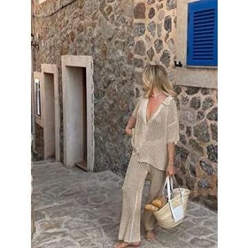 Famulily Women 2 Piece Crochet Mesh Cover Up for Summer