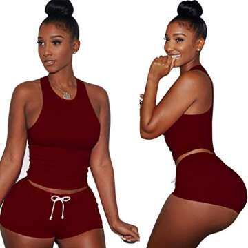 Two Piece Short Set for Women - Crop Sexy Tank Top sleeveless +Skinny Booty Shorts Outfits Tracksuits Biker Jogging Suits