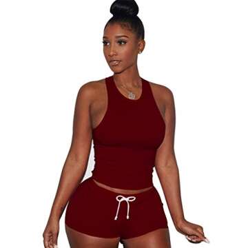 Two Piece Short Set for Women - Crop Sexy Tank Top sleeveless +Skinny Booty Shorts Outfits Tracksuits Biker Jogging Suits