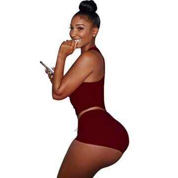 Two Piece Short Set for Women - Crop Sexy Tank Top sleeveless +Skinny Booty Shorts Outfits Tracksuits Biker Jogging Suits