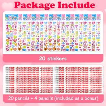 OHOME Valentines Day Gifts for Kids - 44 PCS Stationery Set for School/Classroom Exchange - Party Fa...