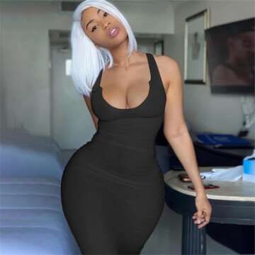 Women's Sexy Summer Casual Slit Scoop Neck Ottoman Rib Club Beach Basic Long Bodycon Maxi Tank Dress...